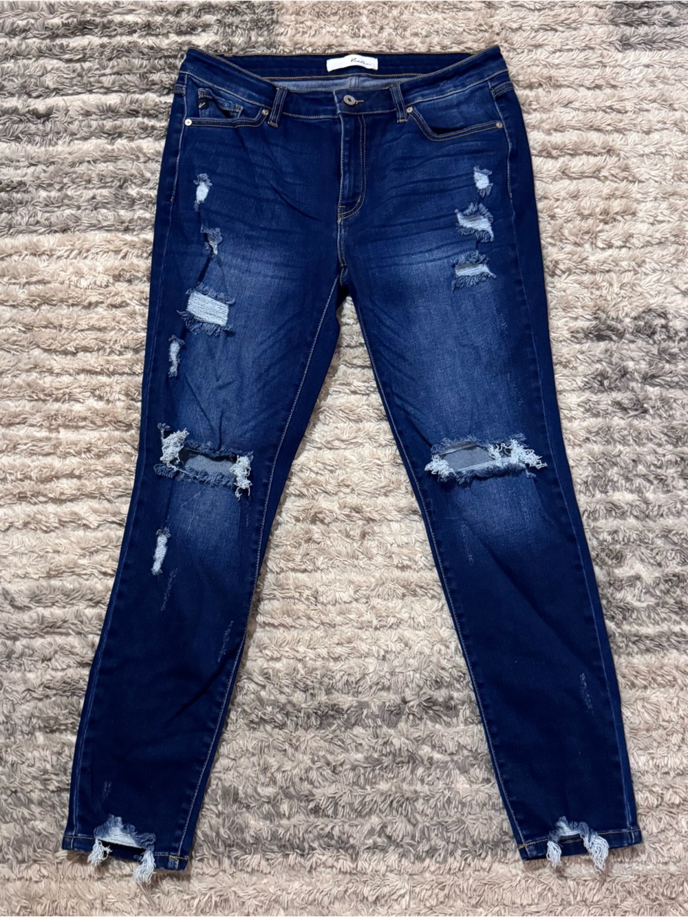 KanCan Dark Blue Skinny Distressed Jeans Size 13/30